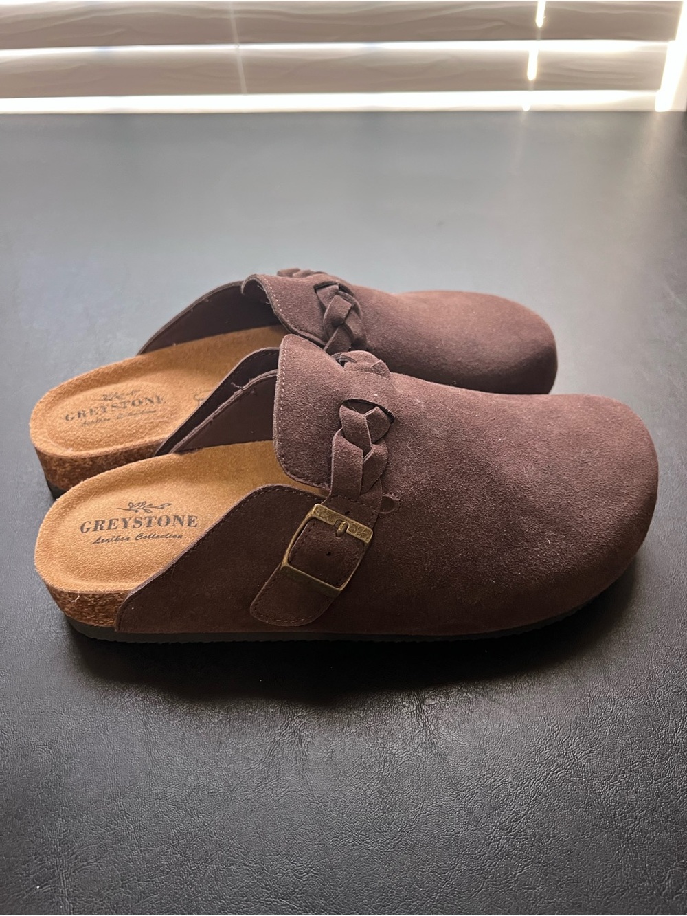 Brown Suede Braided Strap Clogs